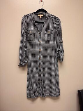 Michael Kors Black and White Patterned Button-Front Dress